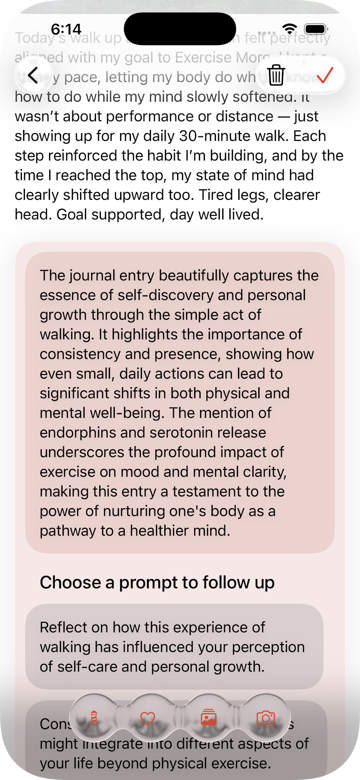 AI journal insights and follow-up prompts